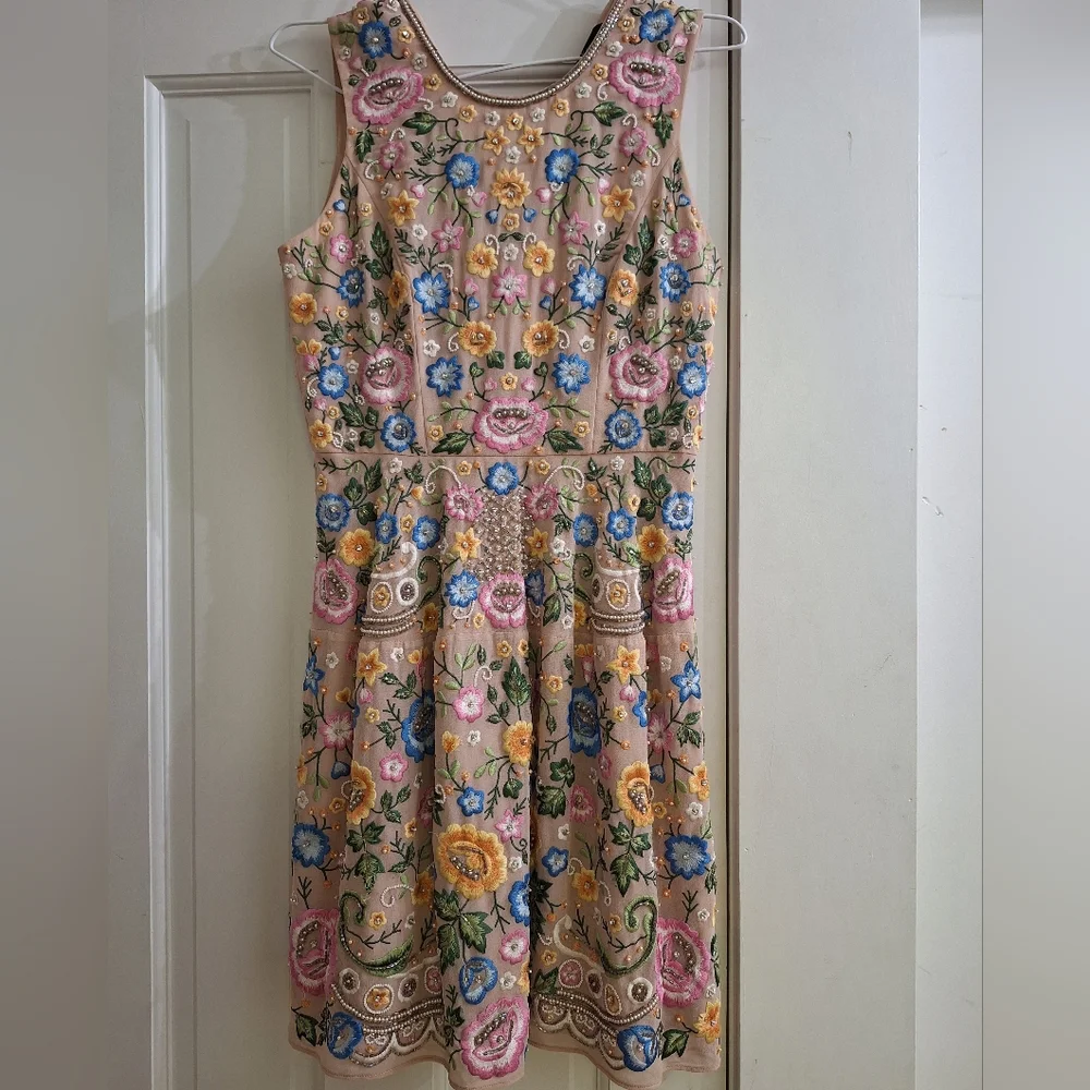 Needle & Thread fully beaded embroidered floral sleeveless shift mini dress 2 - Picture 2 of 13